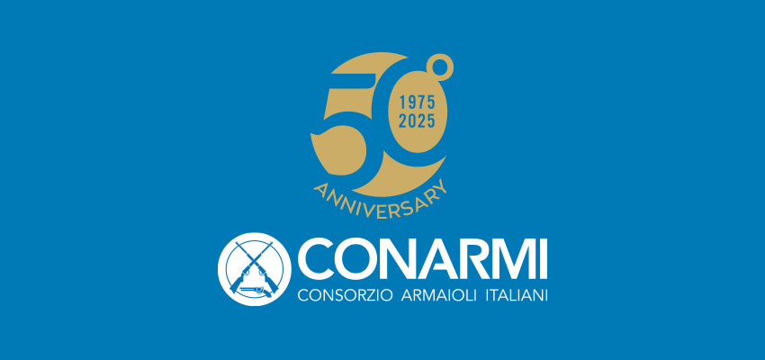 CONARMI Logo50esimo vertic oro bianco fondo blu