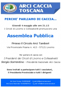 Arci Caccia: Il 4 Maggio a Livorno si parla di caccia col Presidente Nazionale