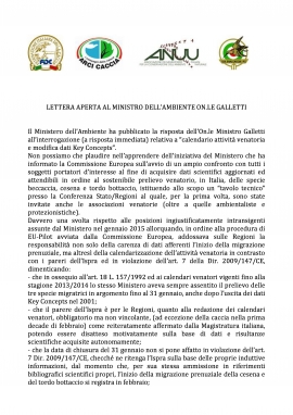 LETTERA APERTA AL MINISTRO DELL’AMBIENTE ON.LE GALLETTI