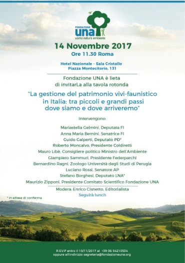 Roma: Il 14 Novembre si parla di gestione faunistica con la Fondazione Una