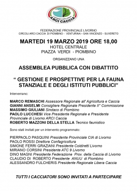 Con Arci Caccia, il 19 Marzo a Piombino per parlare di gestione della stanziale