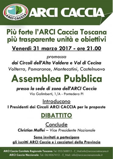 Arcicaccia Toscana: Assemblea Pubblica a Pisa